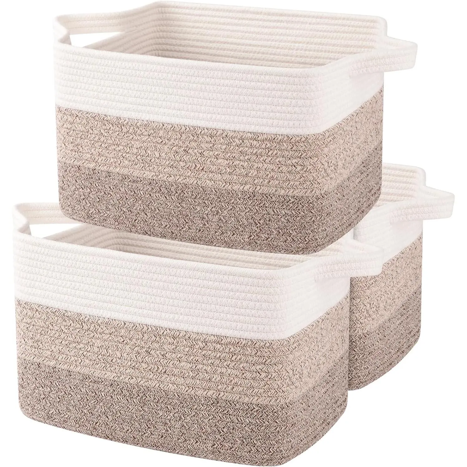 Storage Basket, Woven Baskets for Storage, Cotton Rope Basket for toys, Towel Baskets for Bathroom - Pack of 3, Gradient Yellow
