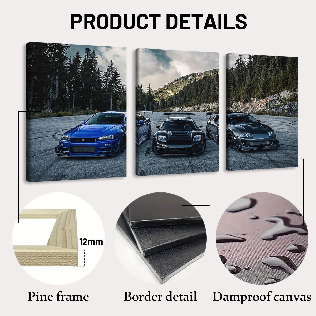 Car Pattern Canvas Painting with Frame, Modern Cool Design, Unique Artwork, 3 Counts/set Modern Wall Art Painting, Wall Art Decor for Home Living Room Bedroom Office, Art Wall Decoration #GLOBAL PICKS