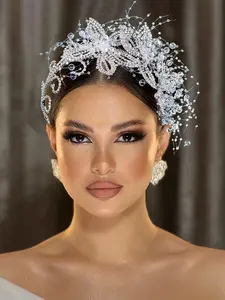 Shiny Rhinestone Flower Hairband, Fashion Beaded Women's Charm Bride Headpiece, Perfect for Festive Events, Parties, Weddings