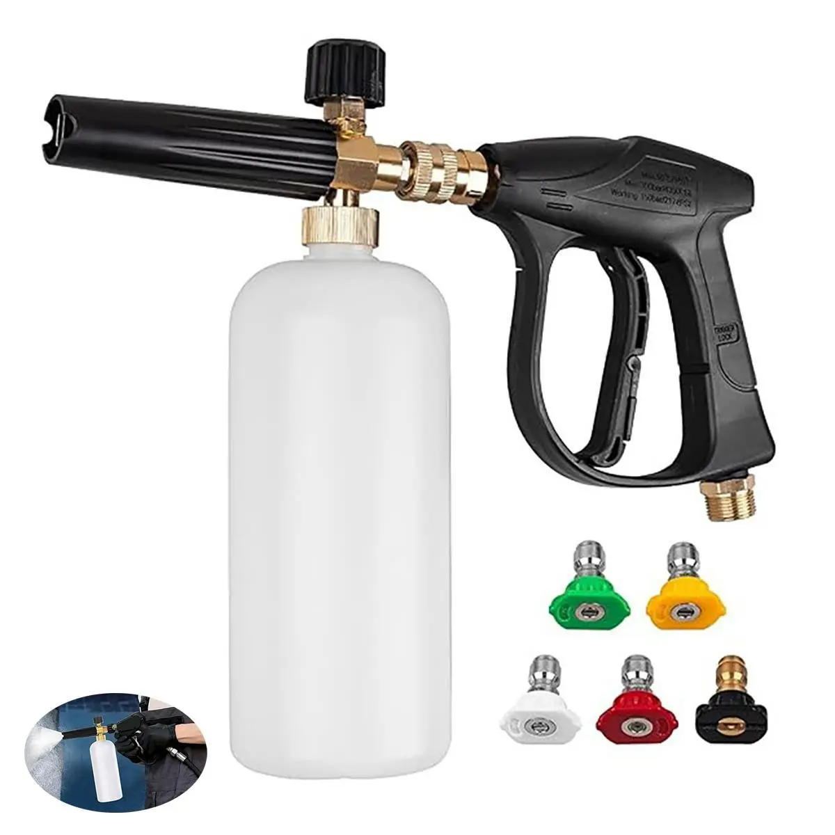Tools Daily pressure cleaning gun, with foam monitor, 1/4 inch quick connector, with 5 pressure cleaning nozzles, Car wash sprayer, tip car washing tools, car cleaning equipment, water spray tools, high-pressure water gun head, foam pot, car washing kit