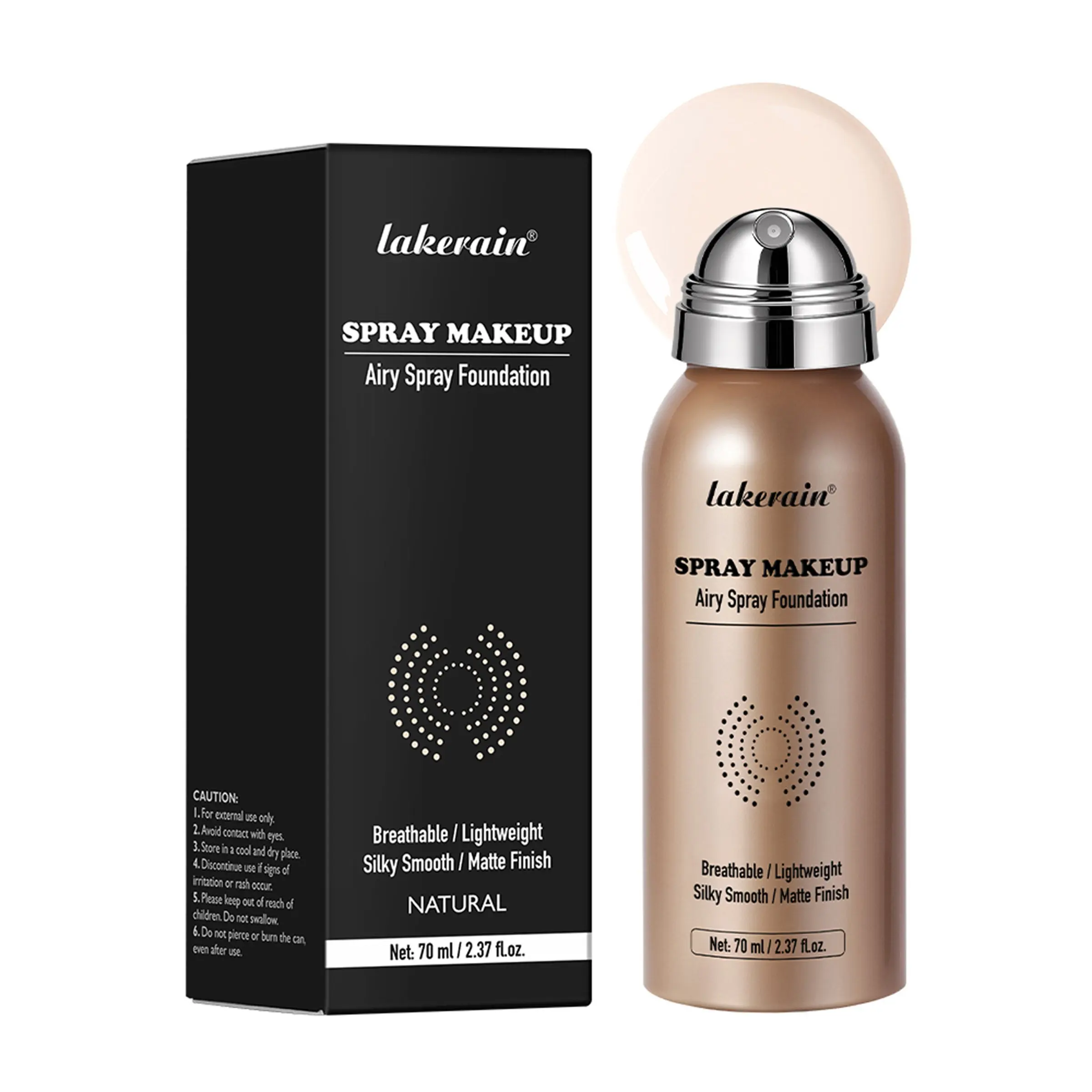 Lakerain Airy Spray Foundation Makeup, Waterproof Long Lasting Anti-transfer Setting Foundation Spray, Hydrating Moisturizing Concealer Base, Silky Matte Creamy Skin Finish, Brighten Complexion, Lightweight Breathable Face Cosmetic 70ml