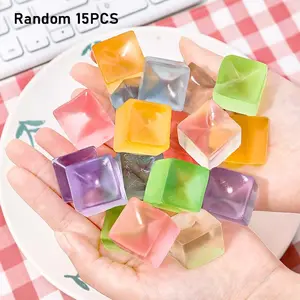 15pcs DIY Transparent Ice Cube Decorative Toy, Colorful Soft Cube Ornament for Desk, Cute Clear Ice Block DIY Craft Accessory, Multi-Color Desktop Decoration