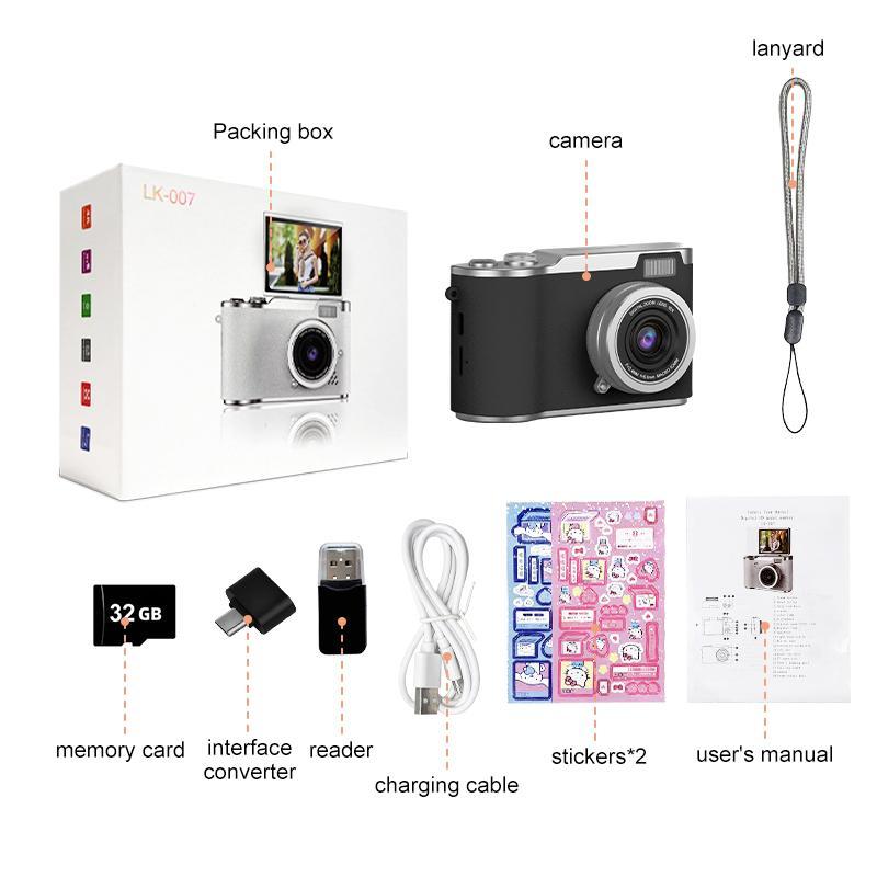 HD Digital Camera, Beginner Digital Camera, Digital Zoom Camera, Compact Camera, Vlogging with 2.4 Inch 180° Flip Screen, 48 MP, Multiple Filters, 800mAh Large Battery, Fill Light, 32GB TF Card for Adult, Teenager, Boys, Girls Birthday Gifts