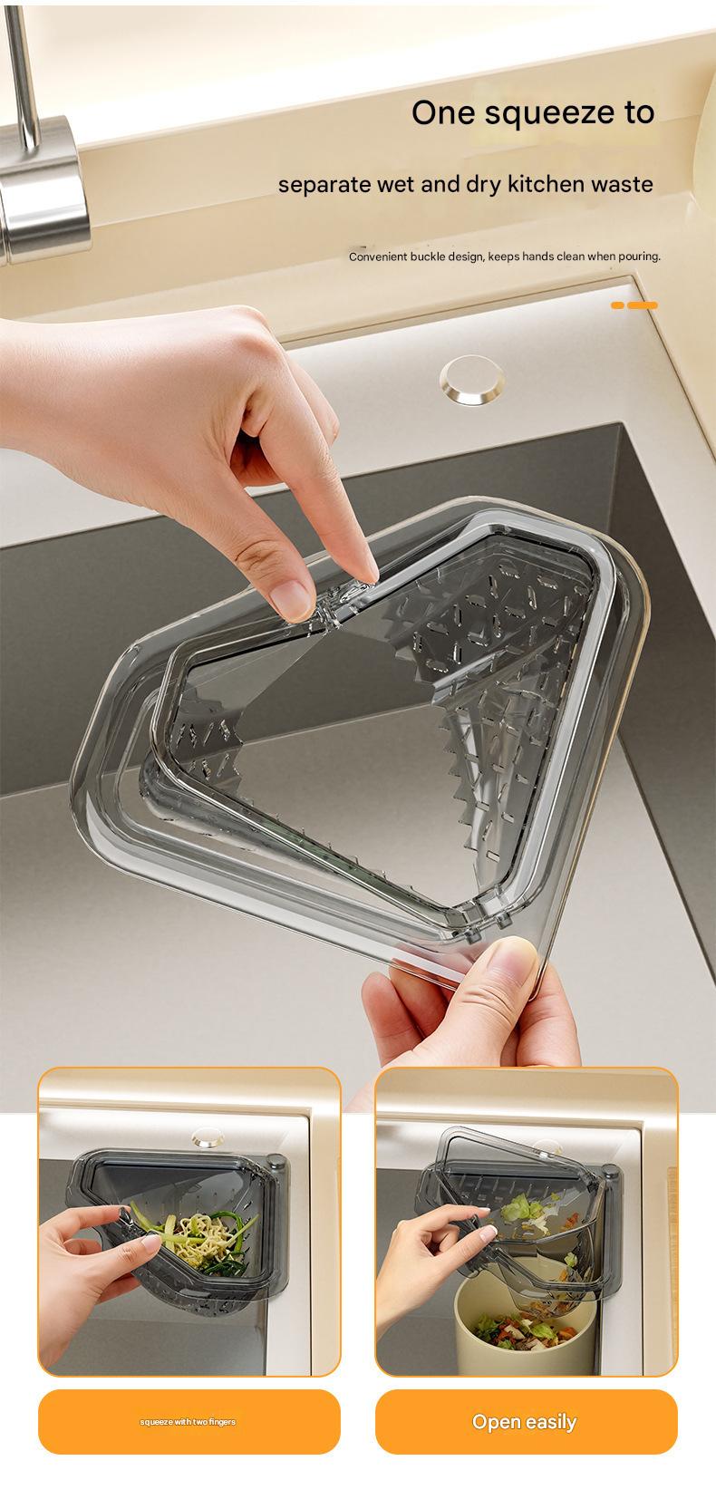 2 PCS Compatible with right-angle stainless steel sinks | Food-grade material | Special for daily residue filtration Magnetic draining triangular kitchen sink filter for storing food scraps, leftovers, and kitchen waste .