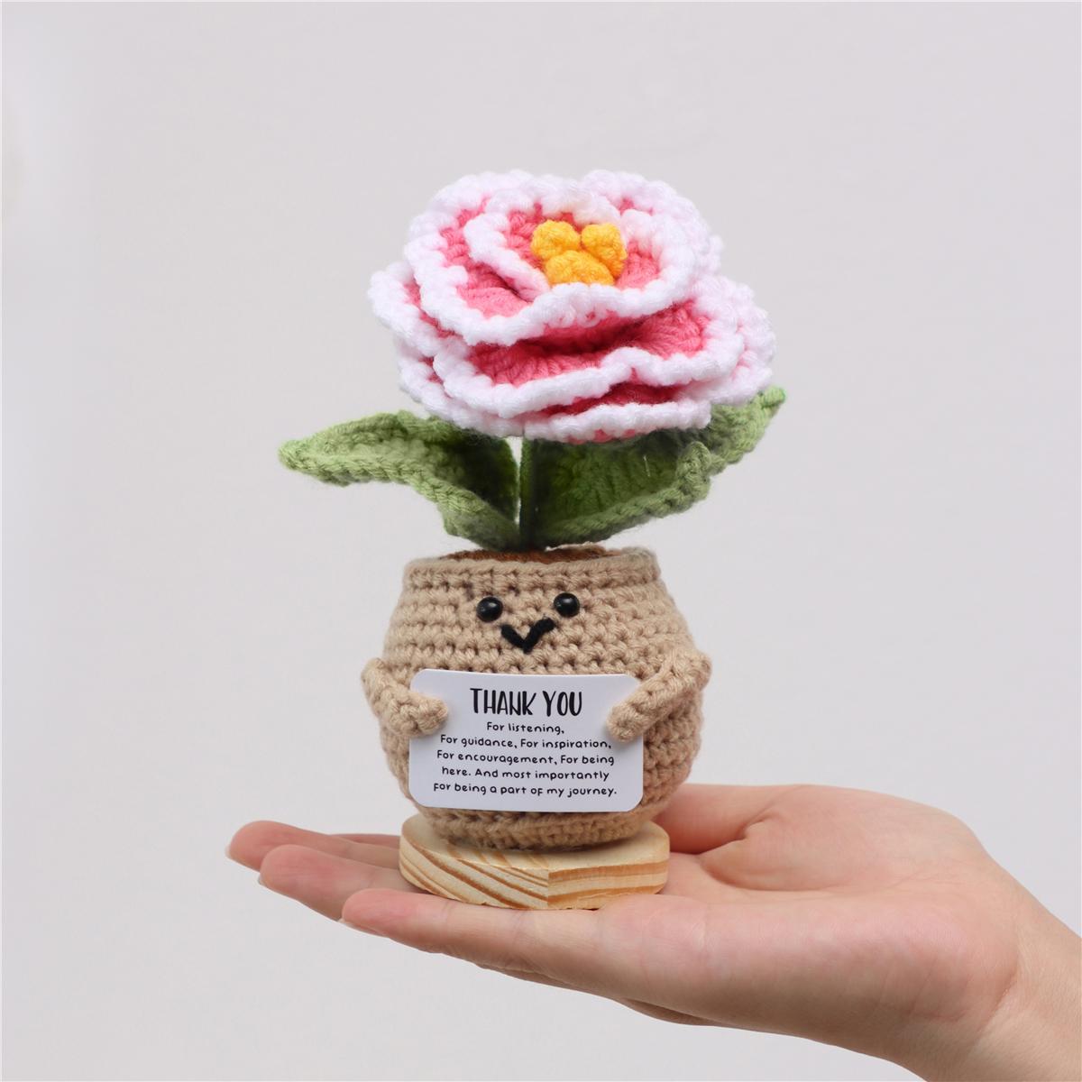 Cute Handcrafted Crocheted Peony Flower Decoration, Positive Motivational Message for Emotional Support, Perfect Birthday Gift