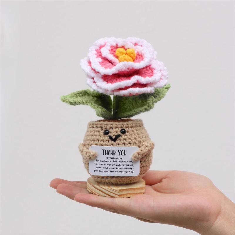 Cute Handcrafted Crocheted Peony Flower Decoration, Positive Motivational Message for Emotional Support, Perfect Birthday Gift