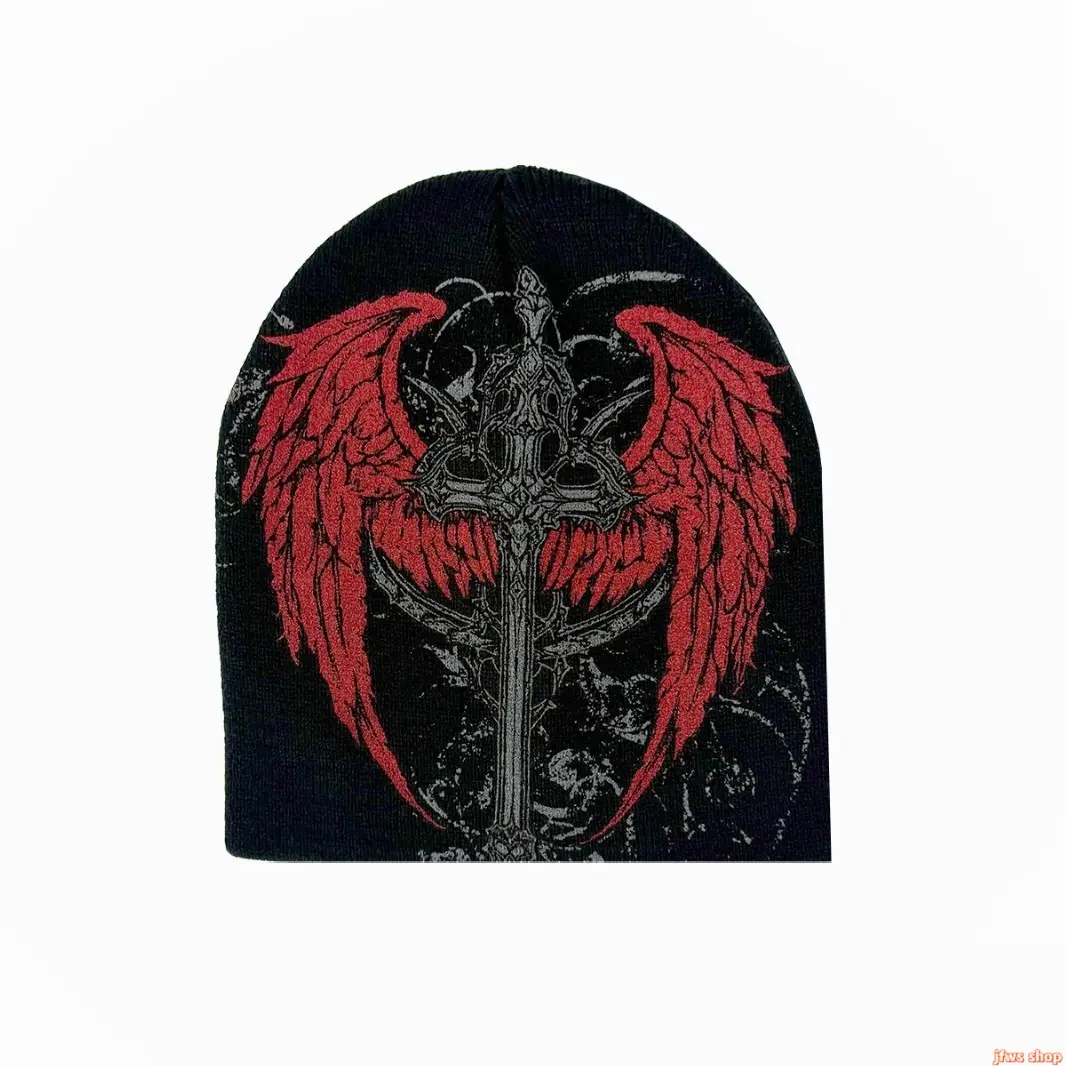 2026 New Vintage Dark Gothic Knit Beanie for Men Women with Ins American High Street Style, Retro Grunge Punk Ribbed Cuffed Winter Hat, Soft Warm Thermal Skull Cap for Outdoor Snowboarding Skiing Daily Casual Streetwear Gift tiktokshopbacktoschool