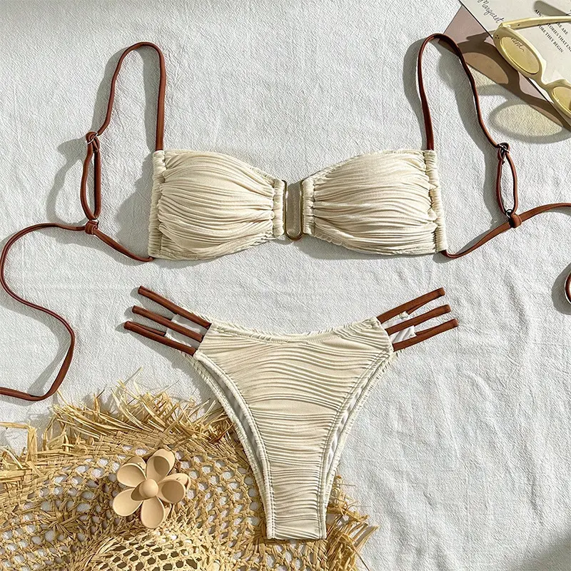 2026 new Amazon European and American color matching sexy lace-up bikini swimsuit women's beach bikini hot spring swimsuit thong Halter Set with Bow  woman brazilian summervibes vacationoutfits adjustable plaid print swimsuit set strapless party tankini