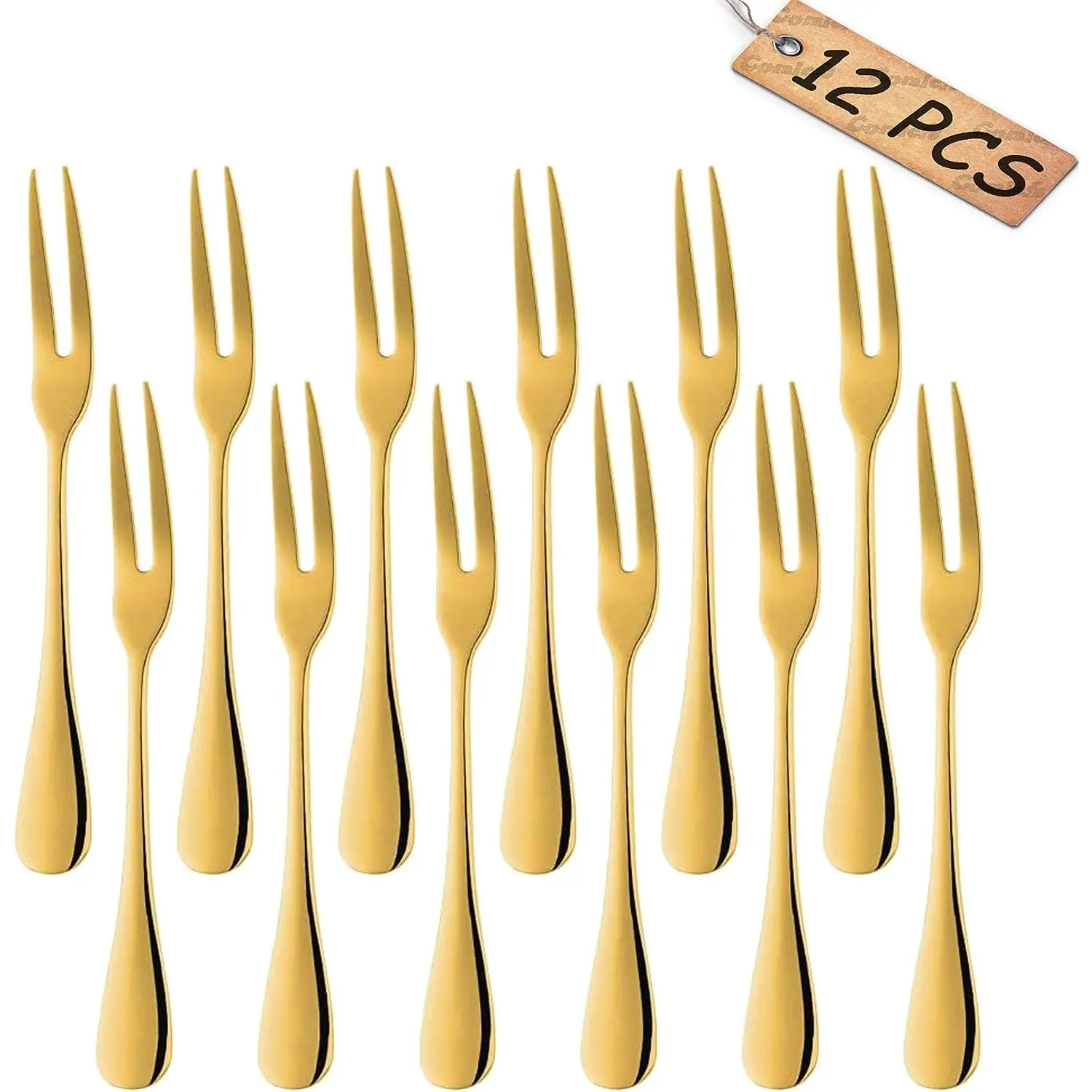 12- Stainless Steel Forks, 5.3 Inches, Seafood Crab Forks Escargot Fork 2 Prong Tasting Appetizer Fork Dessert  Salad Fruit Fork for Party Travel ()