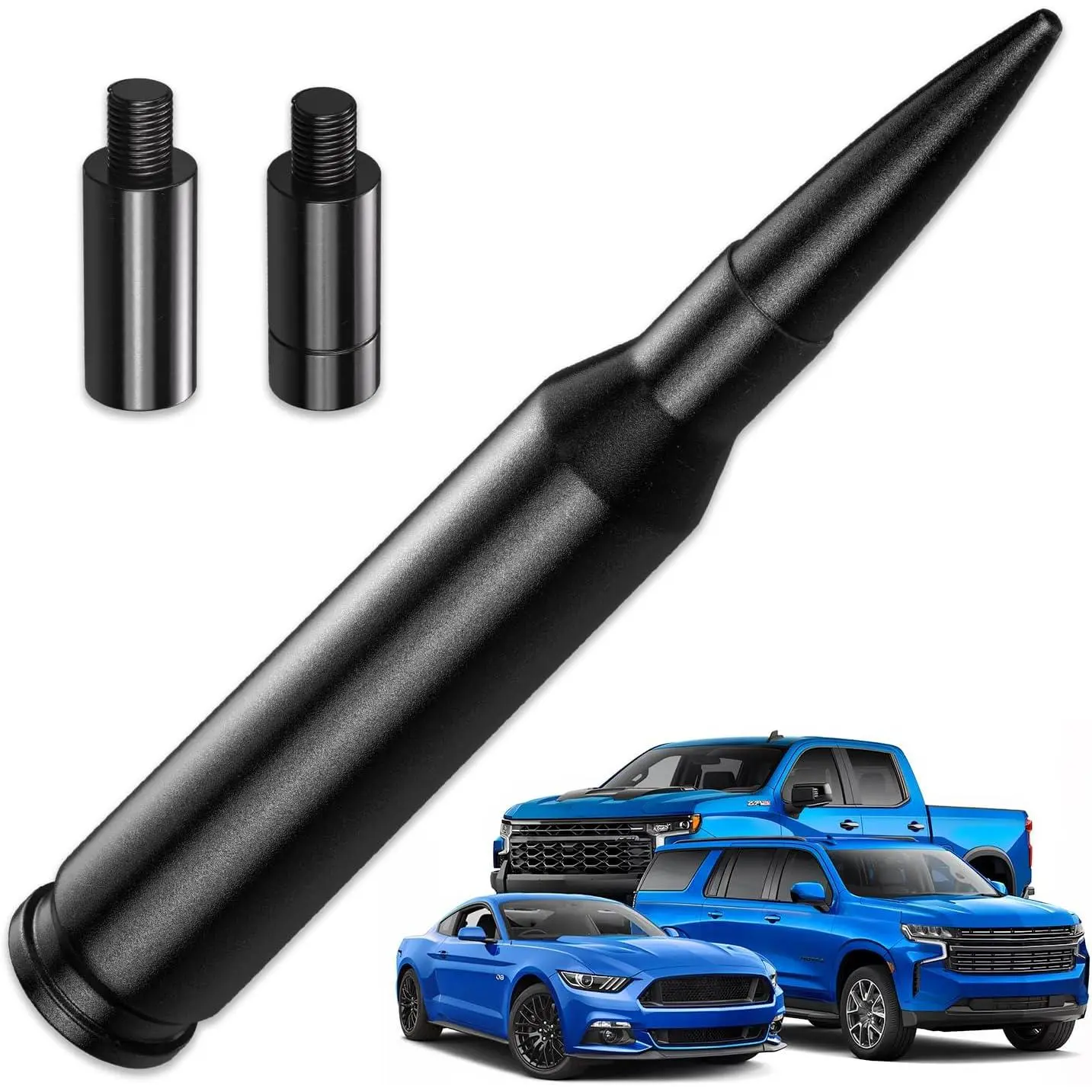 Black 50 Cal American Flag Bullet Antenna, Anti-Theft Car Truck Accessory, Compatible with Ford F-Series, Super Duty, Raptor & Mustang, Hood & Roof Mount Vehicle Antenna Replacement
