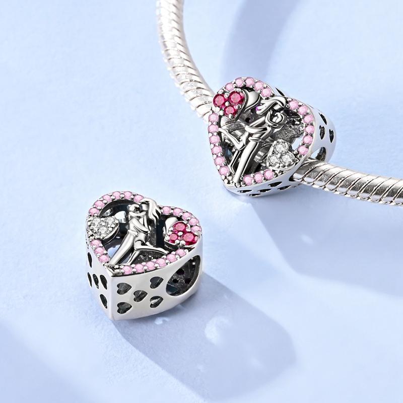 Pink series Charms Plata De Ley 925 Original Heart Pet Cat Dog Bow Handbag luggage Charm Beads Fits Bracelet DIY Jewelry Making