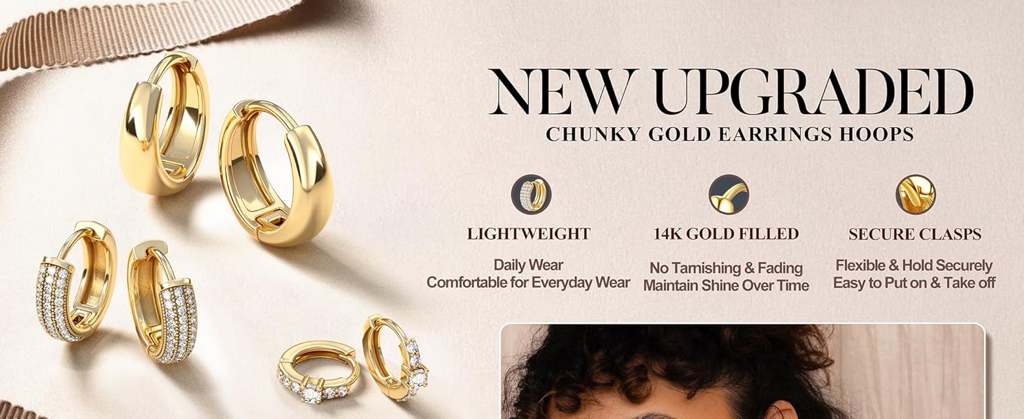 LOLIAS Small Chunky Gold Hoop Earrings for Women Hypoallergenic Gold Silver Hoops for Sensitive Ears Non Tarnish 14K Gold Filled Huggie Hoop Earring Stacks for Multiple Piercing Lightweight 3Pairs