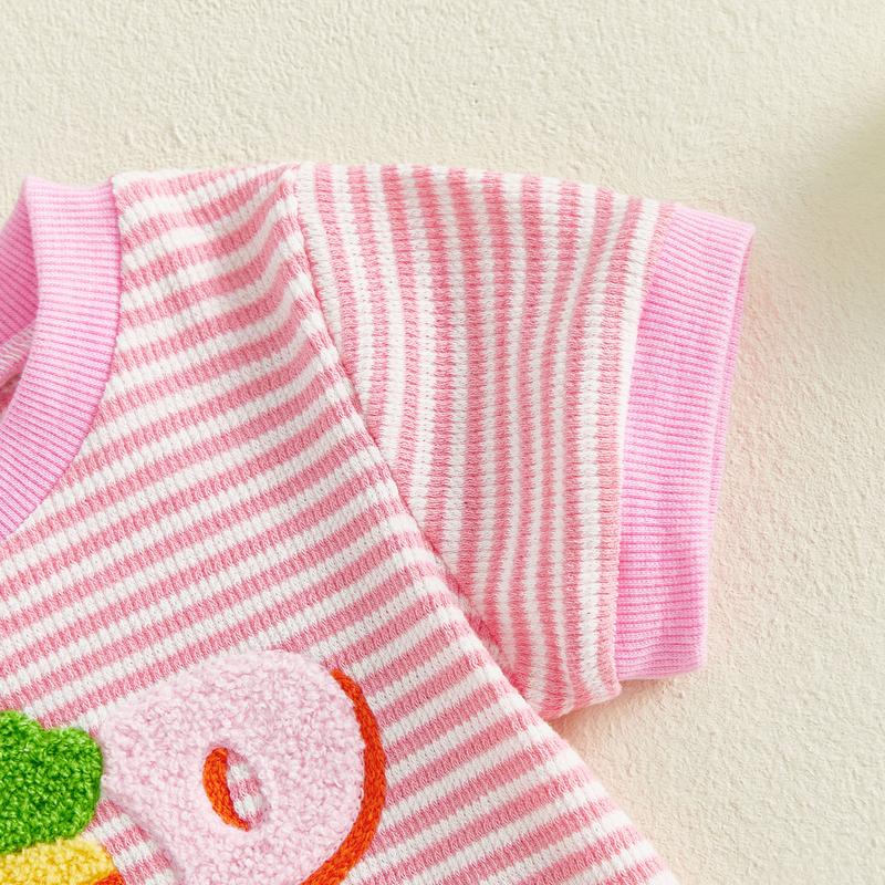 Toddler Baby Little Girl Easter Shorts Set Short Sleeve Carrot Bunny Letter Embroidery T-Shirt and Shorts Outfits 0-3 Years