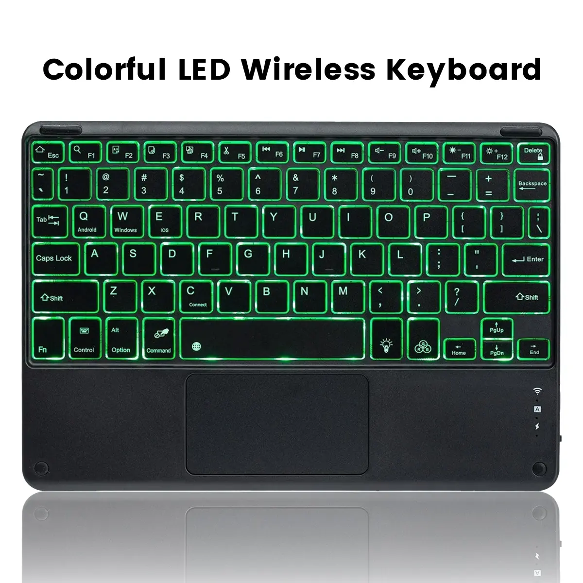 Colorful LED Lights Mini Size Wireless Keyboard with Touchpad, 82-92 Plastic Keys, Rechargeable Multi-Device Bluetooth Keyboard for Office, Travel (iOS, Android, Windows)