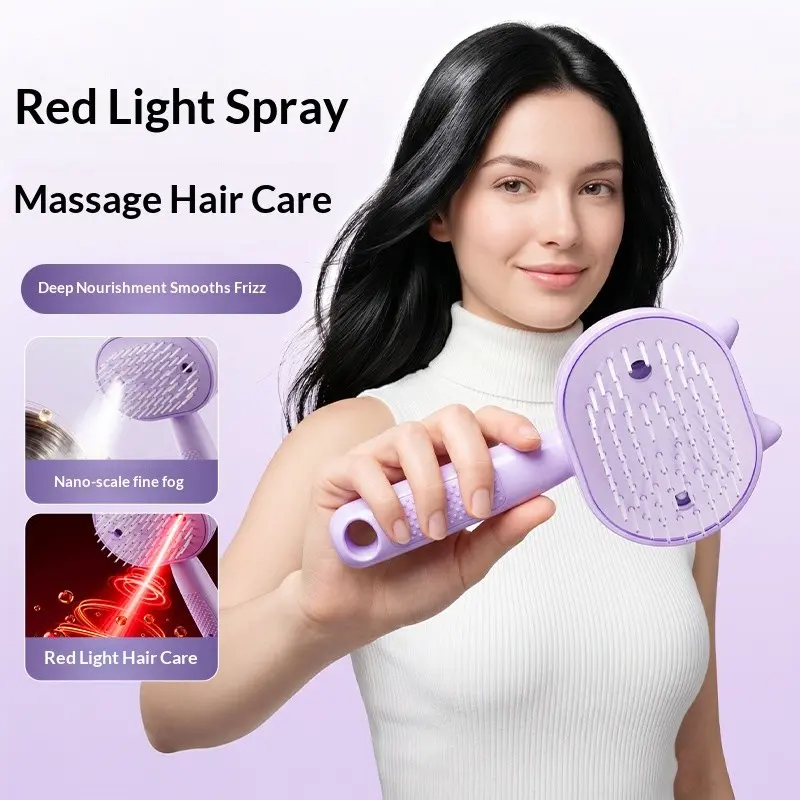 Electric Spray Massage Hair Brush, Rechargeable Atomizing Hair Oil Scalp Comb, Self-Cleaning Retractable Bristles Anti-Static Detangling Hair Care Comb Portable Scalp Massager for Dry Frizzy Hair