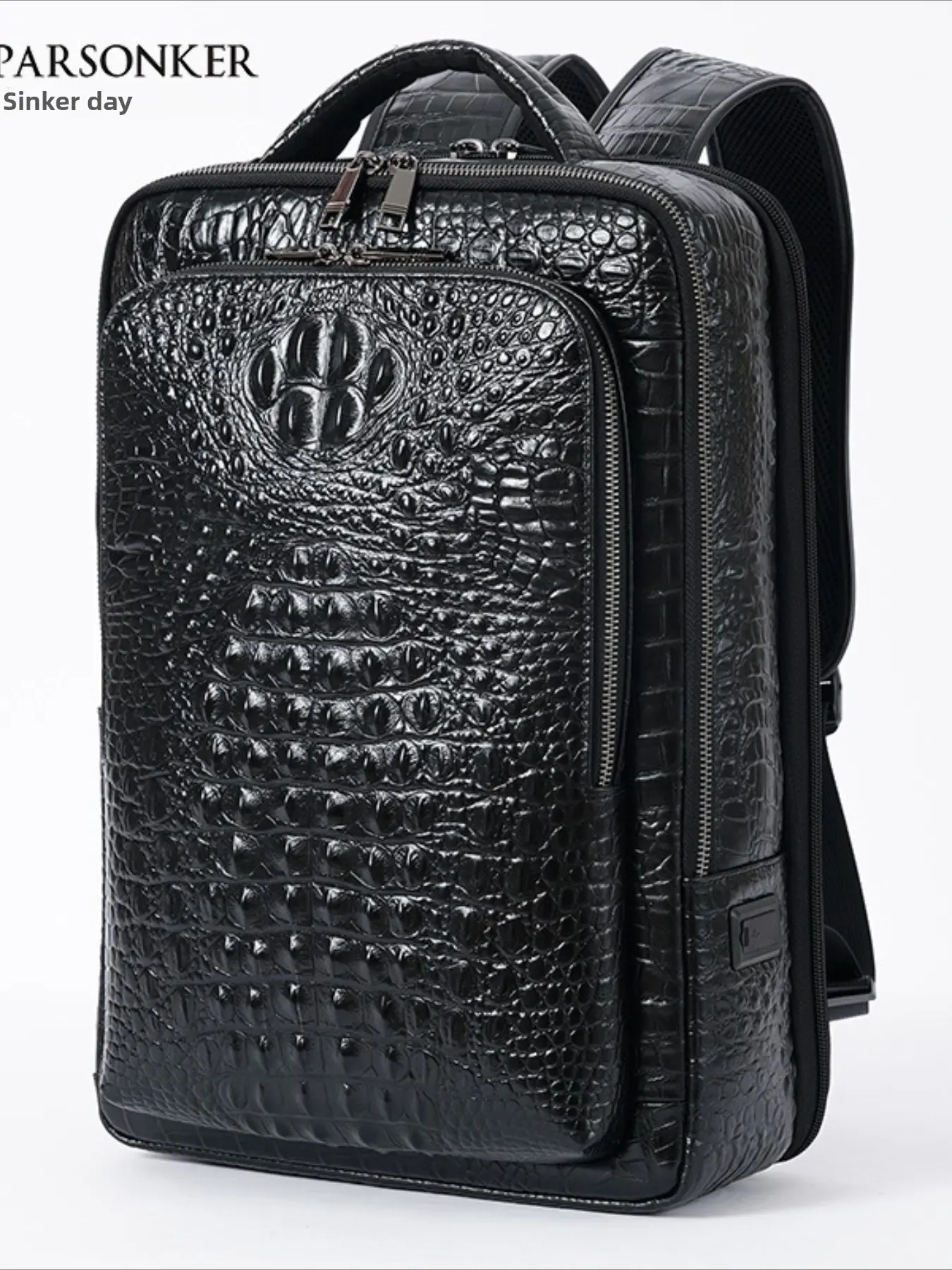 Leather crocodile pattern men's backpack first layer cowhide business travel backpack simple large capacity travel computer bag