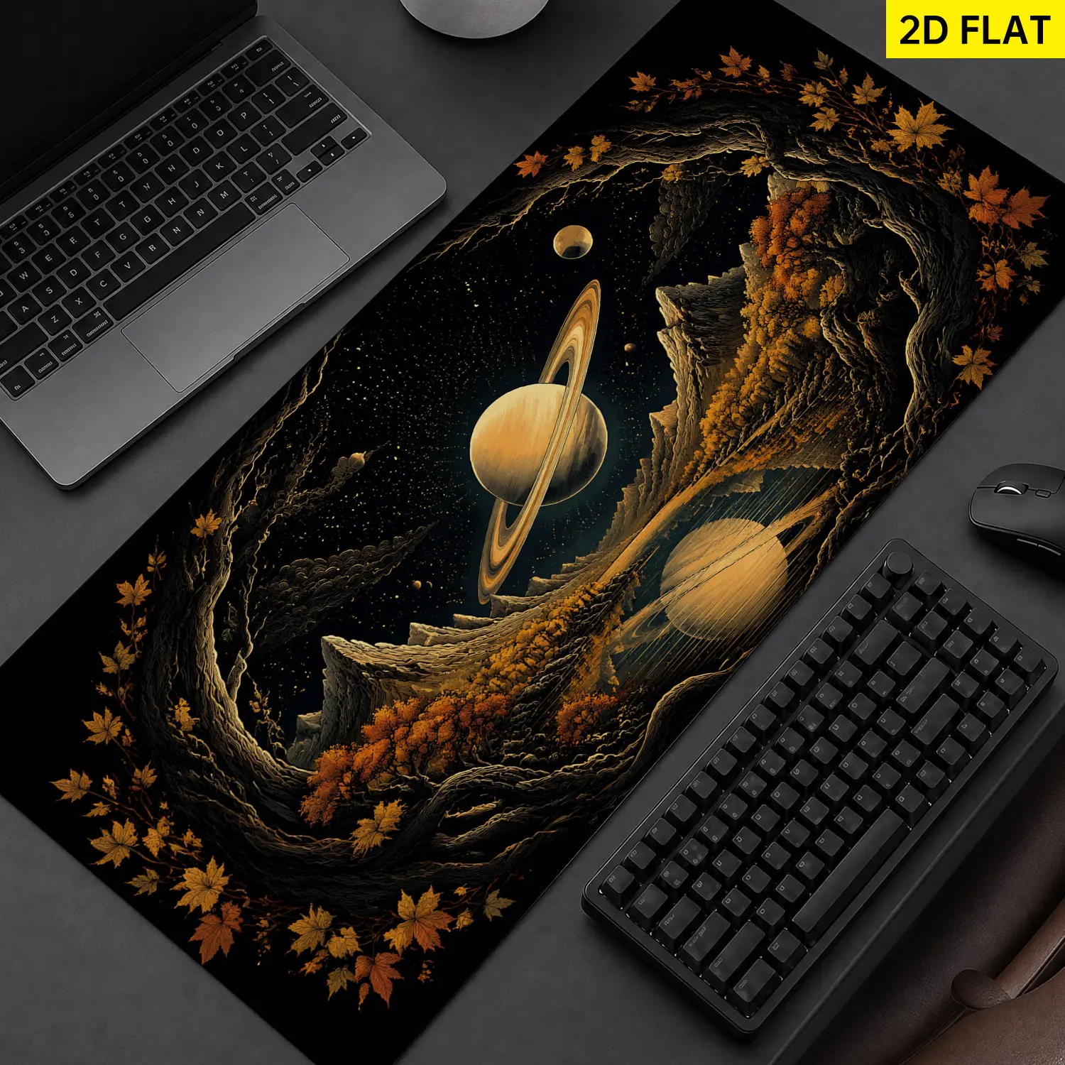 Extra Large Saturn fantasy landscape Mouse Pad, Non Slip Rubber Pad, Desktop Decoration Drotection Pad, Washable, Lock Edge Multi Size, Premium Multipurpose Mousepad For Home, Office, Gift for Family and Friends