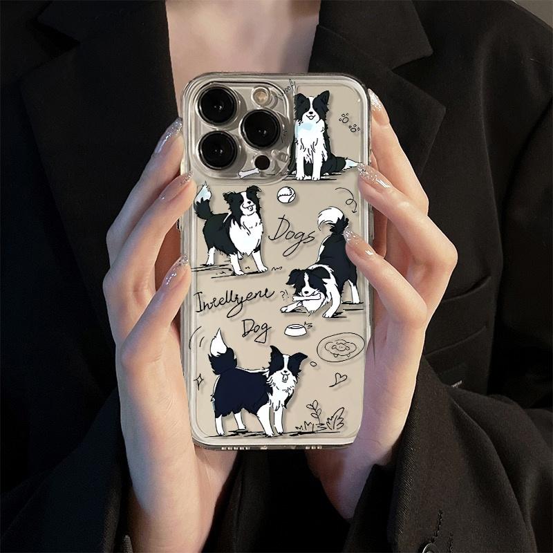 Cartoon Border Collie Phone Case, Shockproof Full Coverage Design, Drop-Resistant Phone Cover, Compatible with Iphone 17 Promax/16/15/14/13/12/11 Transparent Phone Case, Phone Cover, Valentine'S Day Gift for Couples.