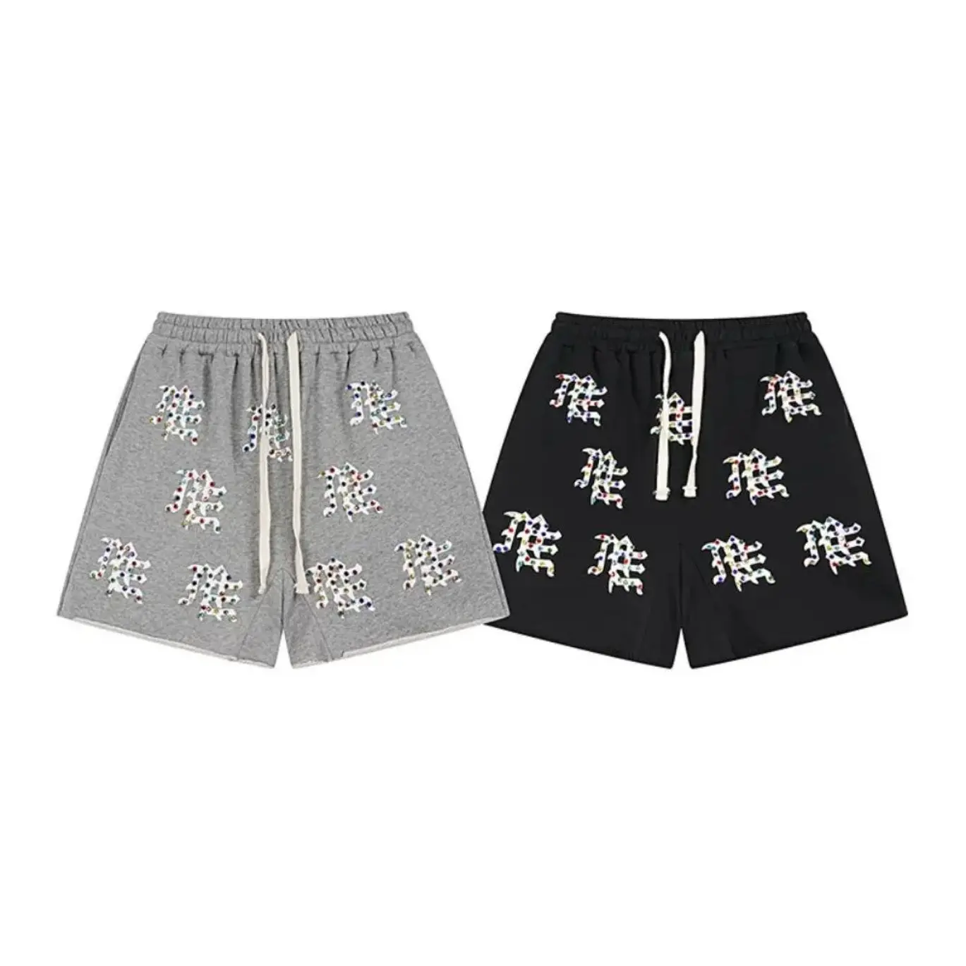 MIXED EMOTION Mens Diamond Printed Heavyweight Shorts - Fashion Menswear Streetwear, Oversized Aesthetic Unisex Summer Loose Cuffed 5-Quarter Casual Bottoms, Soft Breathable Moisture-Wicking Father's Day Gift, Aesthetics, Fabric