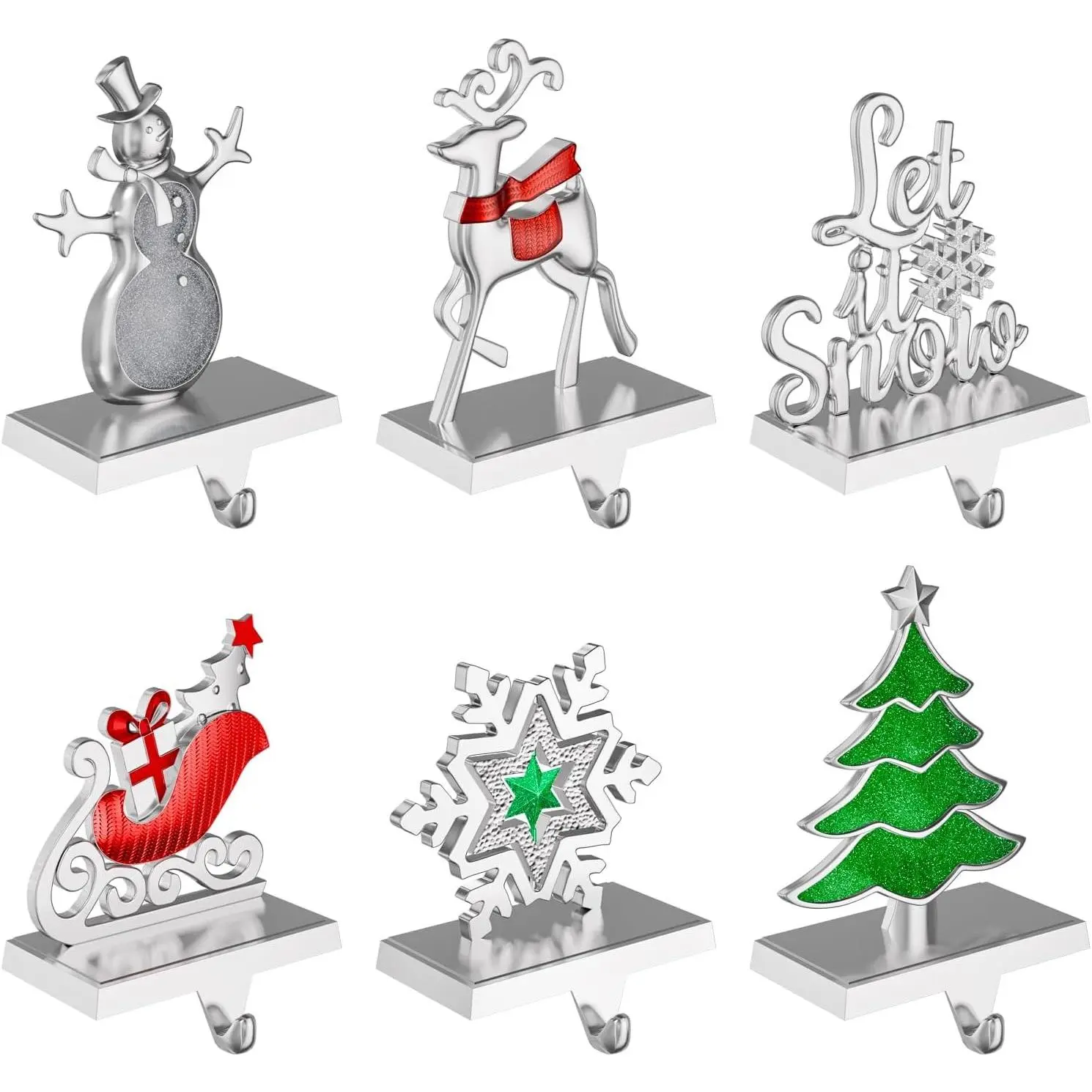 Christmas Stocking Holders for Mantle Weighted Metal Stocking Hangers Hooks for Fireplace Christmas Decorations (Set of 6)