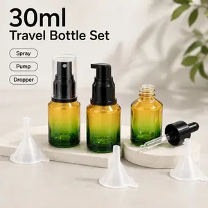 30ML Refill Bottle Set, Essential Oil & Cosmetic Dispenser, Includes Funnel, Dropper, Spray, Gradient, Travel-Friendly