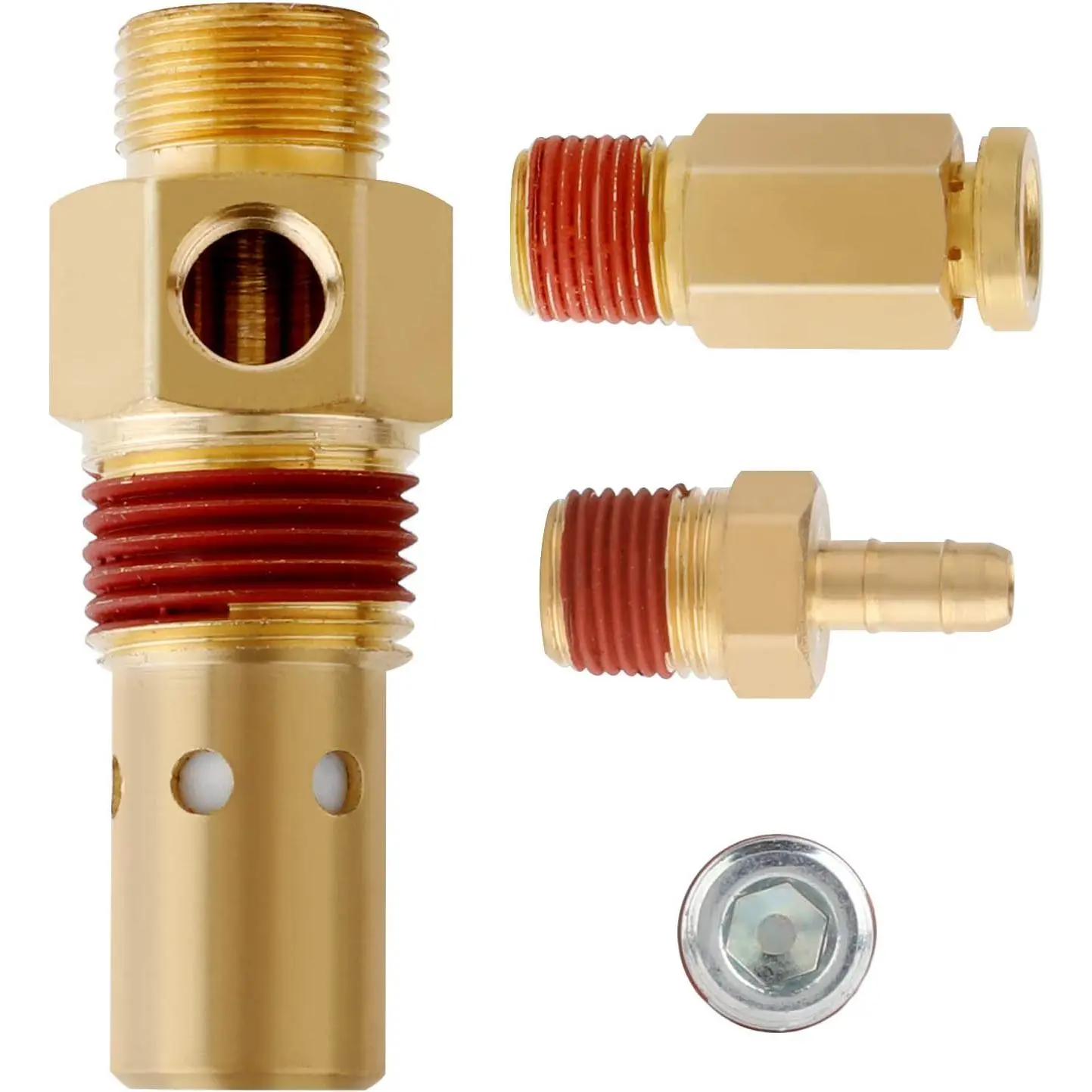 Air Compressor  Components Brass 1/2 Inch MNPT Compressor in  Check Valve Kit with Three Different Unloader Tube Fittings 20 SCFM 4 count