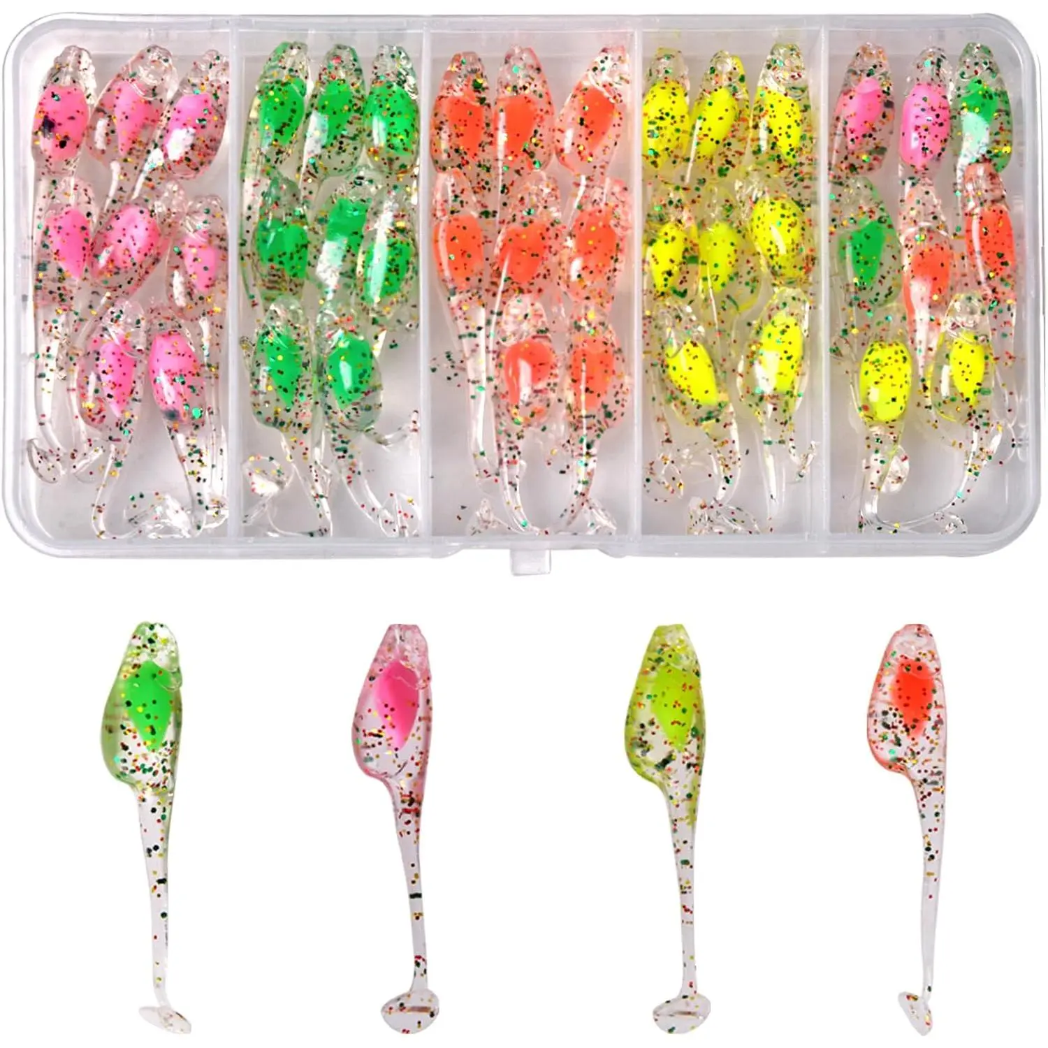 Crappie Jigs Lure Kit, Crappie Lures Crappie Jig Heads Hooks Soft Plastic Fishing Lures Split-Tail Grub Baits for Crappie Fishing Panfish Bluegill Lures 40 count/46pcs
