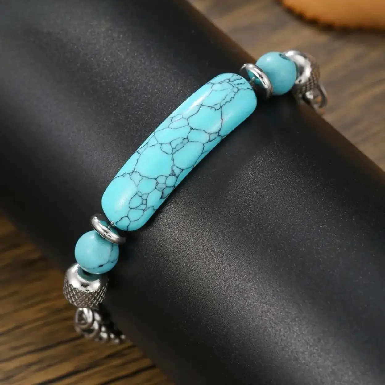 Women’s Exquisite Turquoise Boho Western‑Style Bracelet, Dainty Stainless Steel Chain With Natural Stones And Acrylic Accents, Vintage Easy‑Care Layering Jewelry For Daily Wear, Anniversary And Birthday Gifting