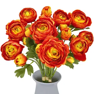 Artificial Ranunculus Peony Flowers 9 Pack Rayon Fake Florals 17.3in Long Stems 27 Heads for Wedding Bouquet Table Centerpieces Home Indoor Decor