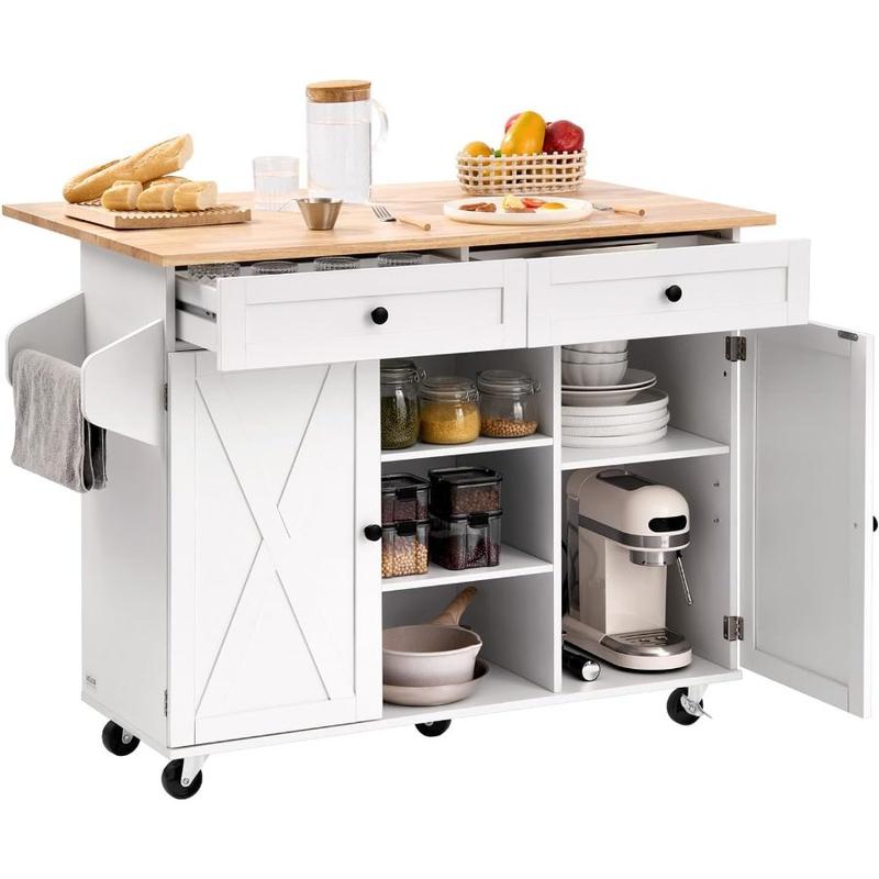 VEVOR Kitchen Island Cart, 45.3x39 inch Rolling Kitchen Table, Mobile ...