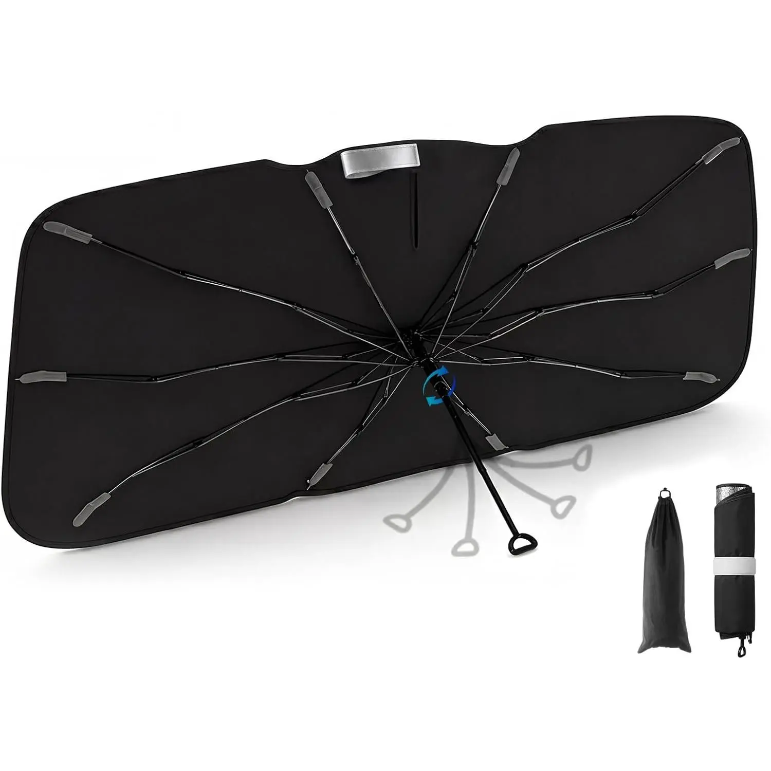 Windshield Sun Shade Umbrella, Medium 57.1" x 31.9", Coated |   2026 Upgraded Spring Structure Edge Pops Open Instantly, Blocks Rays & Heat, Keeps Interior Cool