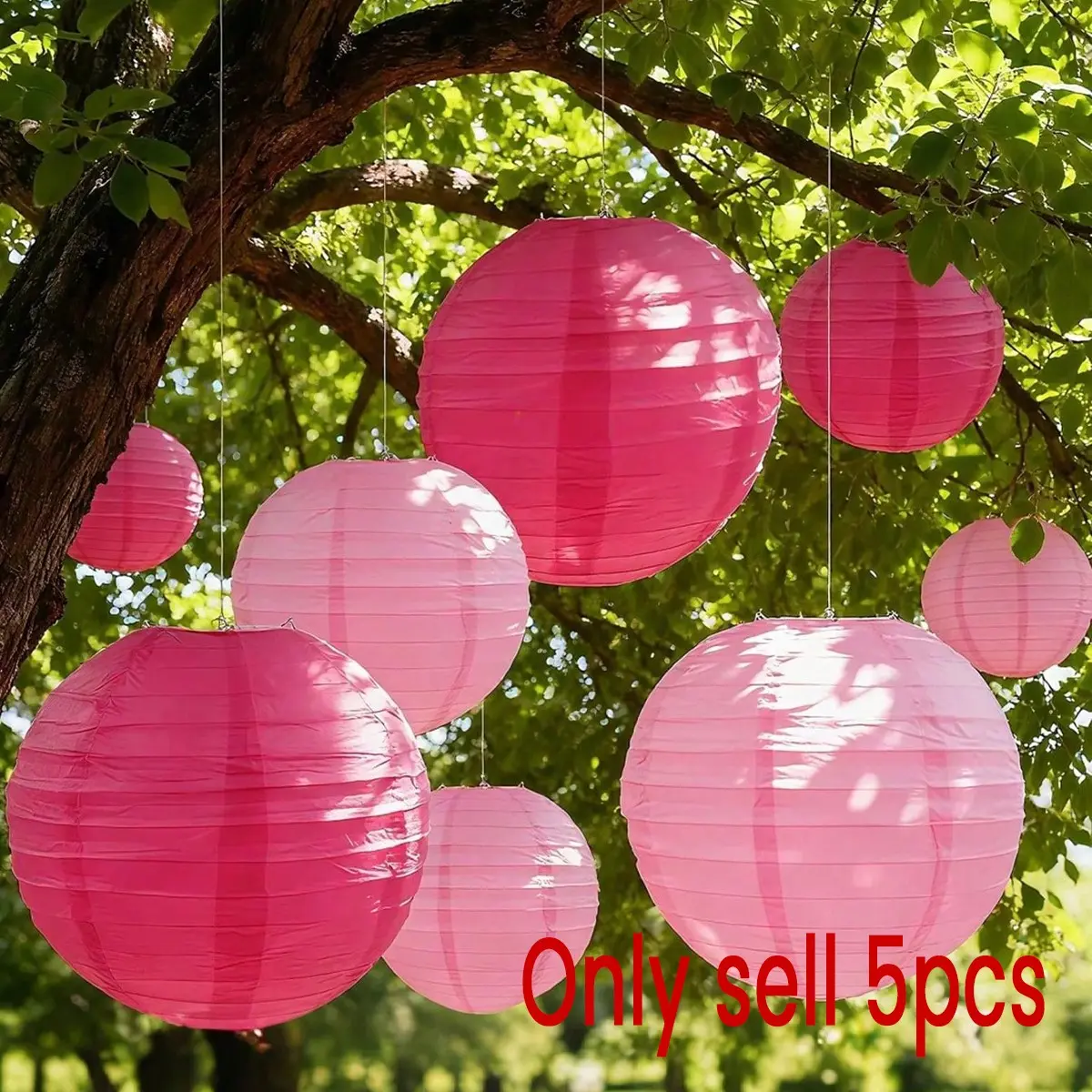 5-Pack Hot Round Decorative Hanging Paper Lanterns, Traditional Chinese Paper Lanterns for Rural Parties, Weddings, Birthdays, Home Decoration