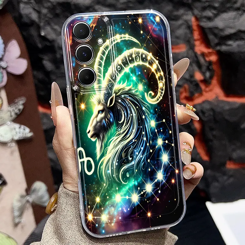Starry Sky Goat Constellation Art Print Pattern Phone Case, Transparent Shockproof TPU Protective Case, Suitable for Samsung Galaxy A14 A15 A16 A23 A24 A25 S21/S22/S23/S24/S25/S26 FE/Plus/Ultra