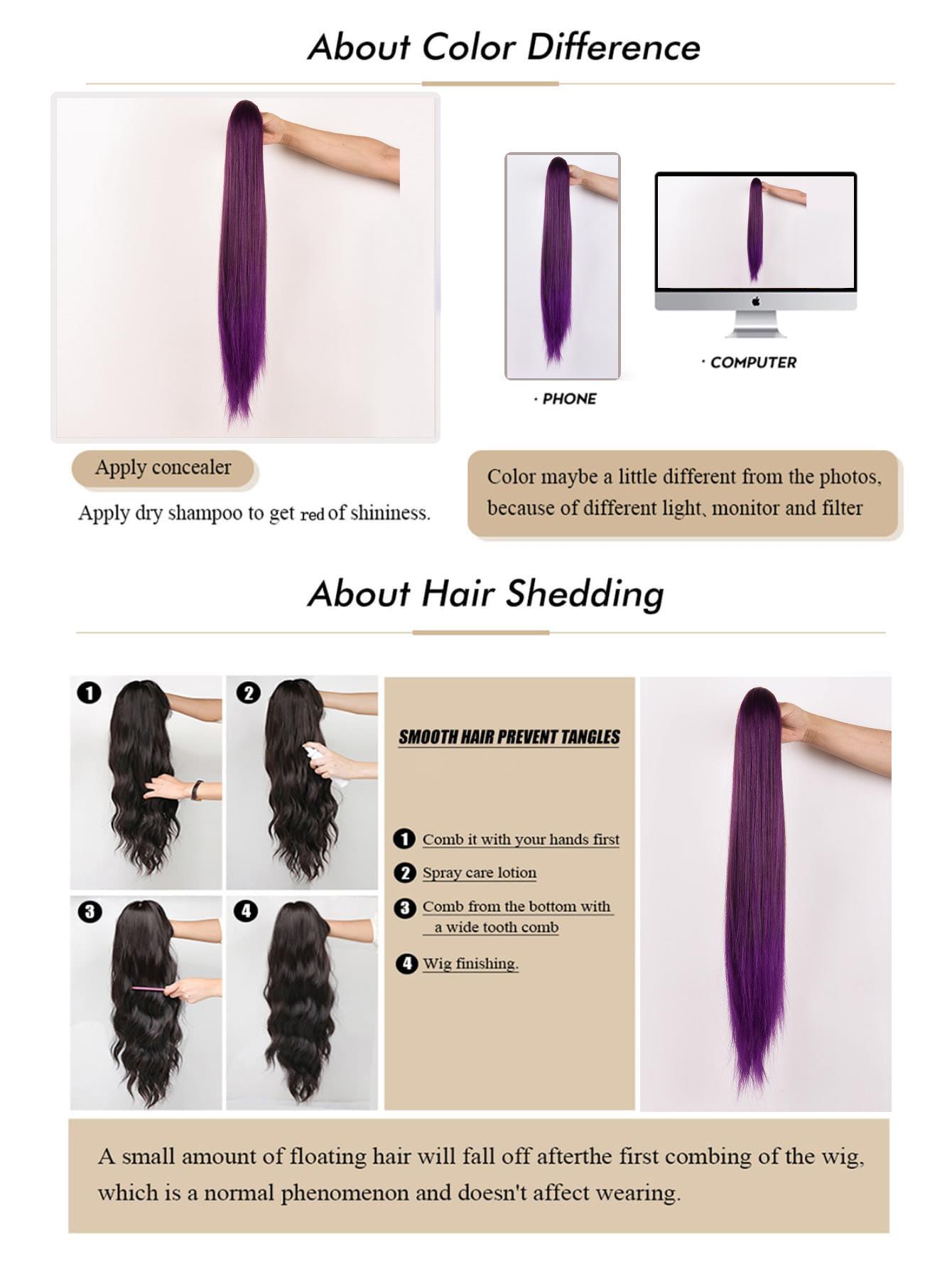 26-Inch Long Straight Purple Ponytail Wig for Women | Claw Clip Design | Natural-Looking Hair Extension Perfect for Daily Wear, Parties & Casual Outfits