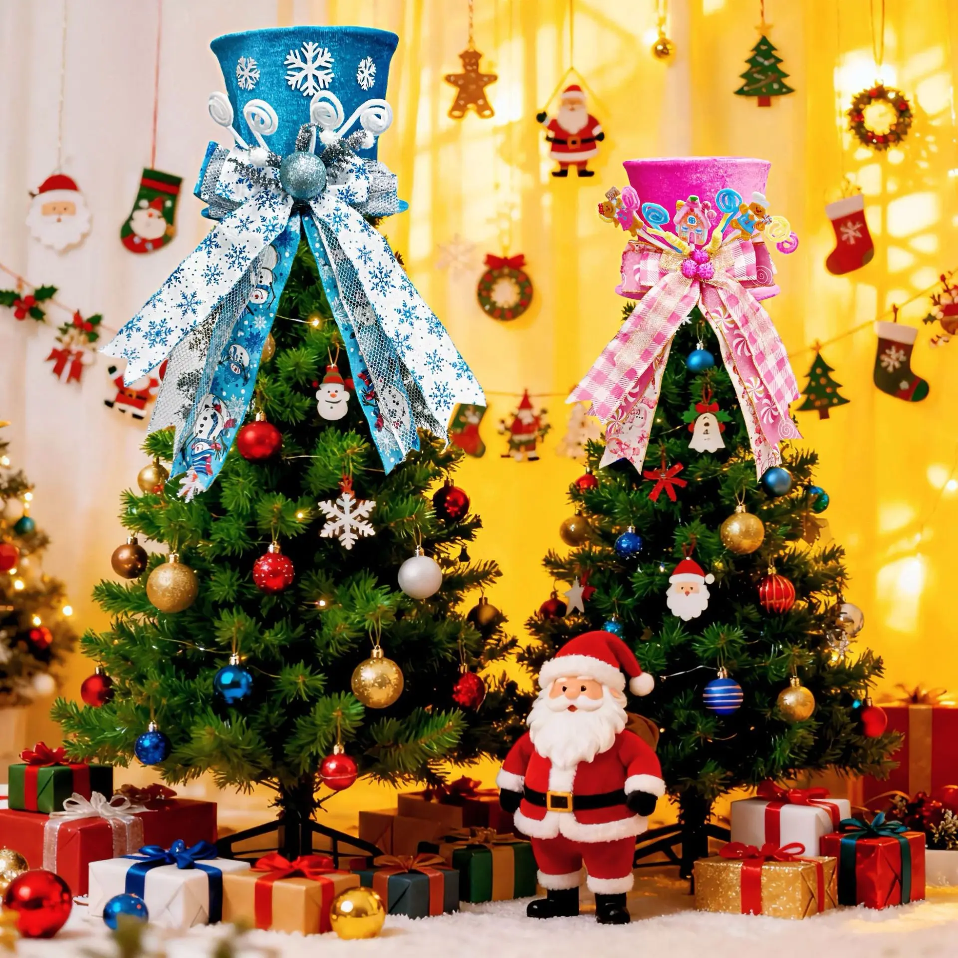 Christmas Tree Top Hat, Compressible Foldable Bow, Gingerbread Man Hat, Christmas Tree Top Star Decoration, Festive Holiday Ornament