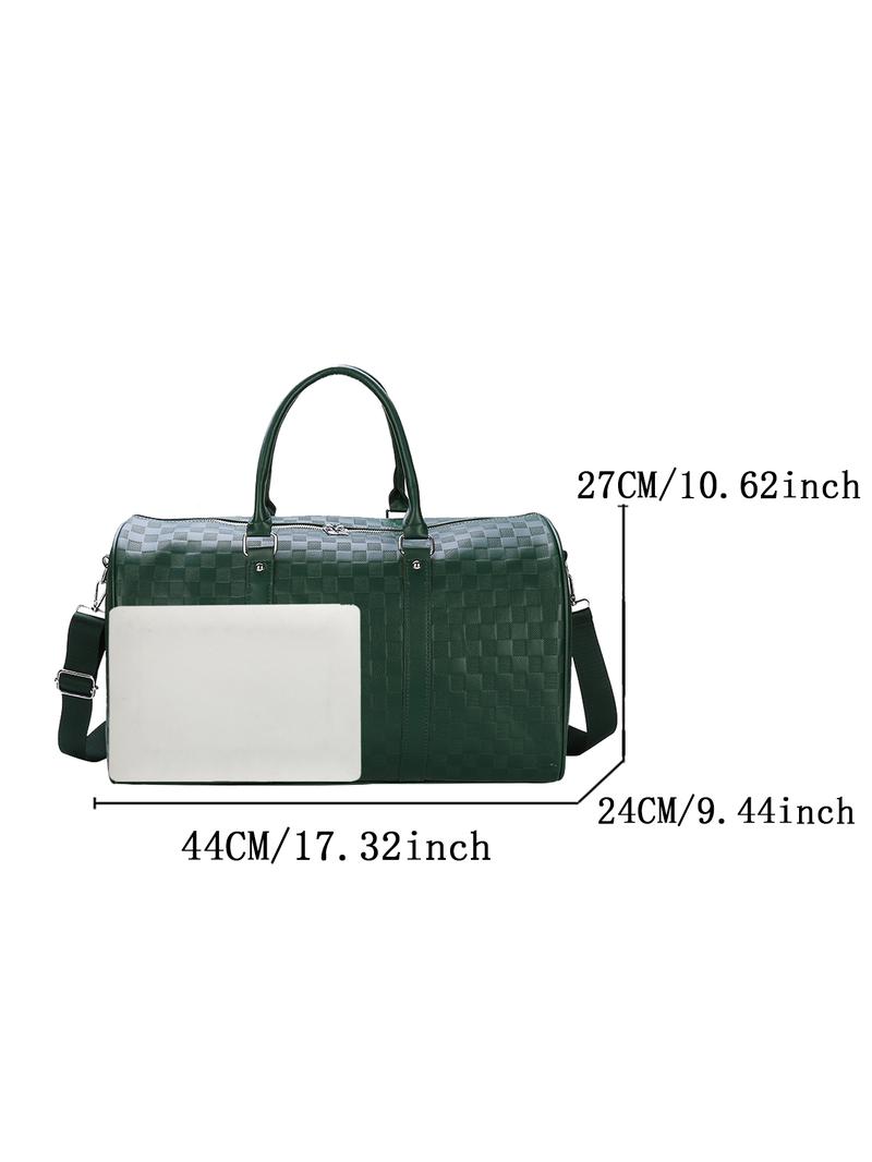 Fashion Checkerboard Pattern PU Leather Zipper Travel Bag, Travel Duffel Bag, Large Capacity Luggage for Women & Men, Casual Sports Fitness Bag for Travel & Business