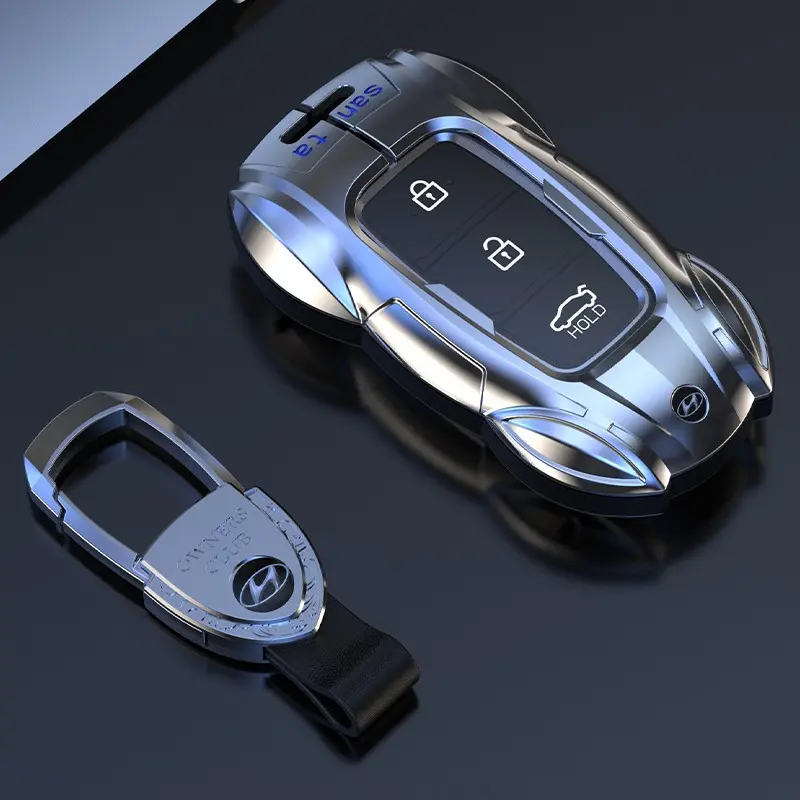 Smart Key Fob Shell, Stylish Racing Shape Zinc Alloy Key Casing, All-Round Safeguard To Prevent Scuffs And Impacts, Fits Hyundai Elantra, Tucson, Santa Fe, Palisade
