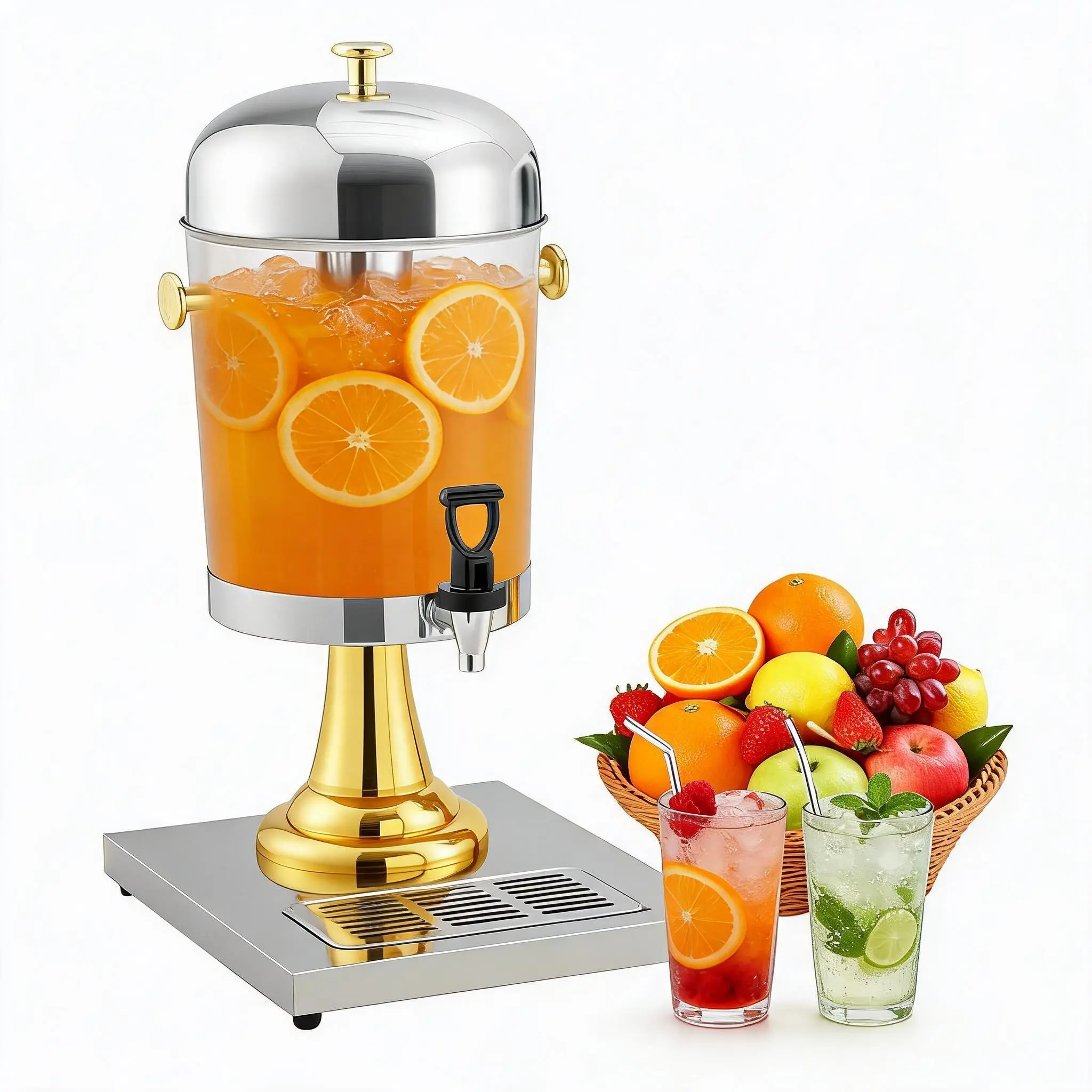 【GAOMON】Stainless Steel Beverage Dispenser with Ice Core, Large Capacity Drink Dispenser for Party Wedding Catering, Leak-Proof Spigot, Cold Juice Lemonade Iced Tea Server