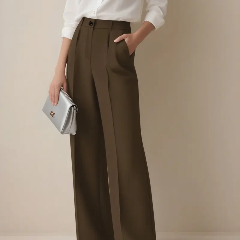 Women's High-Waisted Wide Leg Pants, Solid Color Fitted Trousers, Elegant Office Wear, Casual Straight Leg Jeans, All Seasons, Pocket