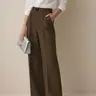Women's High-Waisted Wide Leg Pants, Solid Color Fitted Trousers, Elegant Office Wear, Casual Straight Leg Jeans, All Seasons, Pocket
