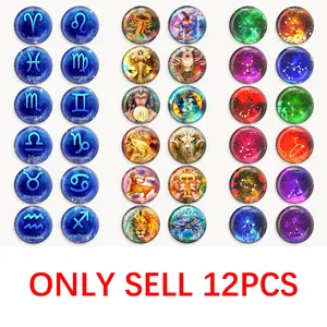 12pcs 12 Constellation Glass Cabochons Flatback Charms Half Round Zodiac Sign Pattern Astrology Horoscope Dome Gems for DIY Jewelry Making Supplies