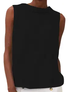 2026 Trendy Women’s Reversible Collar, Sleeveless, Solid Color Cotton-Blend Shirt Top, Casual, Comfortable & Stylish Design, Perfect for Daily Wear