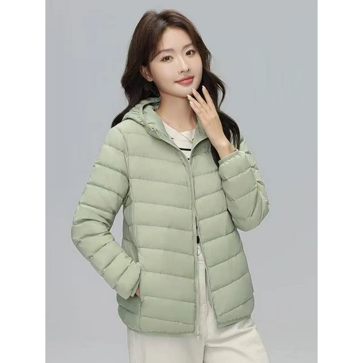 2026 Early Spring New Arrival Lightweight Hooded White Duck Down Jacket for Women, Short Style, Casual Commuter Versatile Base Layer Outerwear - Hand Washable White Duck Down Jacket