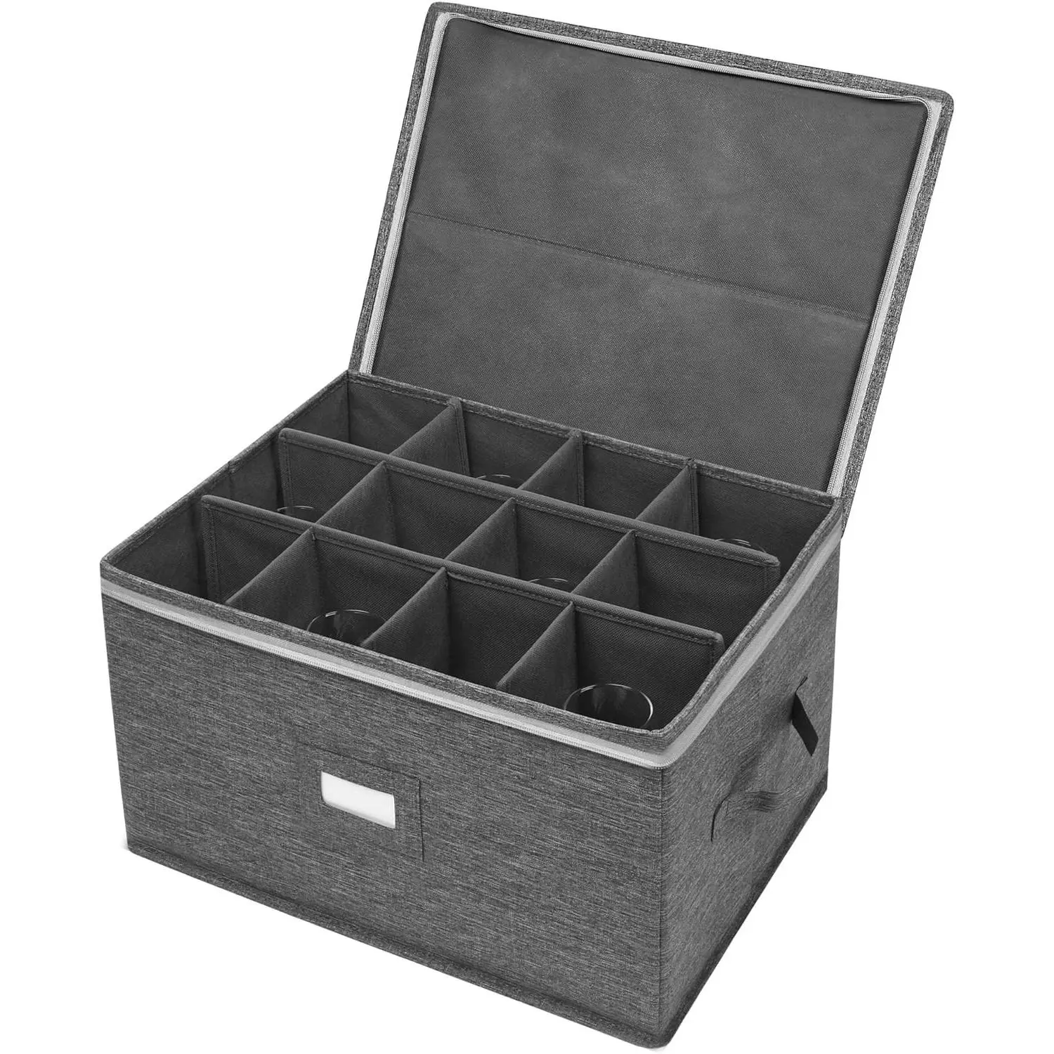 Stemware Storage Cases, Wine Glass Storage Box Containers for Crystal | Glassware Storage Containers Holds 12 Red or White Wine Glasses, Hard Top and Sides (Grey)