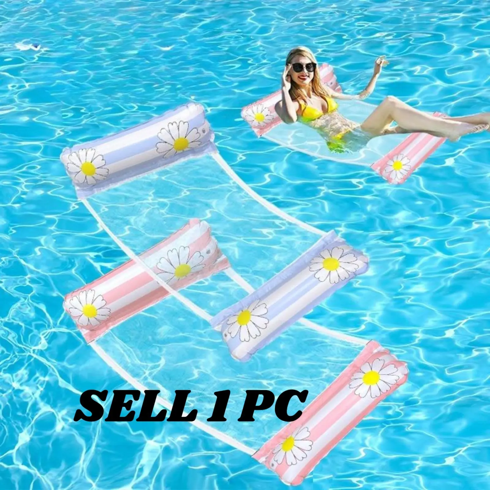 4-in-1 Multi-Purpose Inflatable Pool Float for Adults, Thick PVC Water Hammock Lounger Raft, Portable Floating Floaties for Swimming Pool Beach Vacation Relaxation