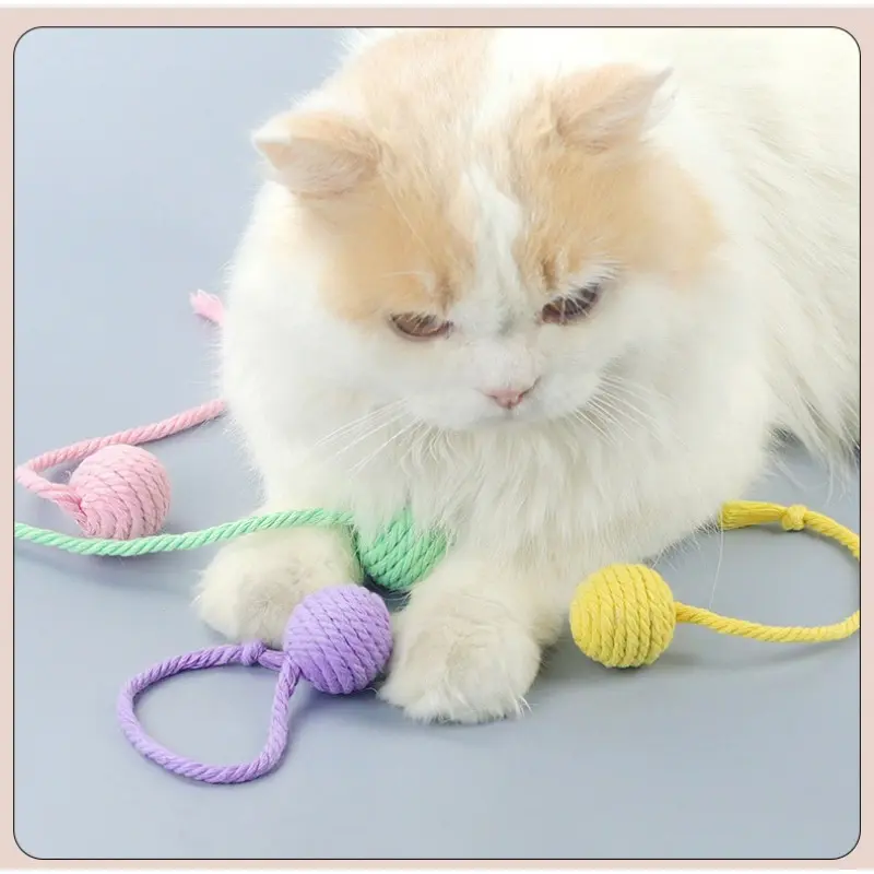 Cotton Rope Ball Cat Toy Built-in Bell Sound Chew Toy Colorful Knitted Yarn Ball Kitten Interactive Teaser Toy Indoor Self Play Stress Relief Molar Cat Toys