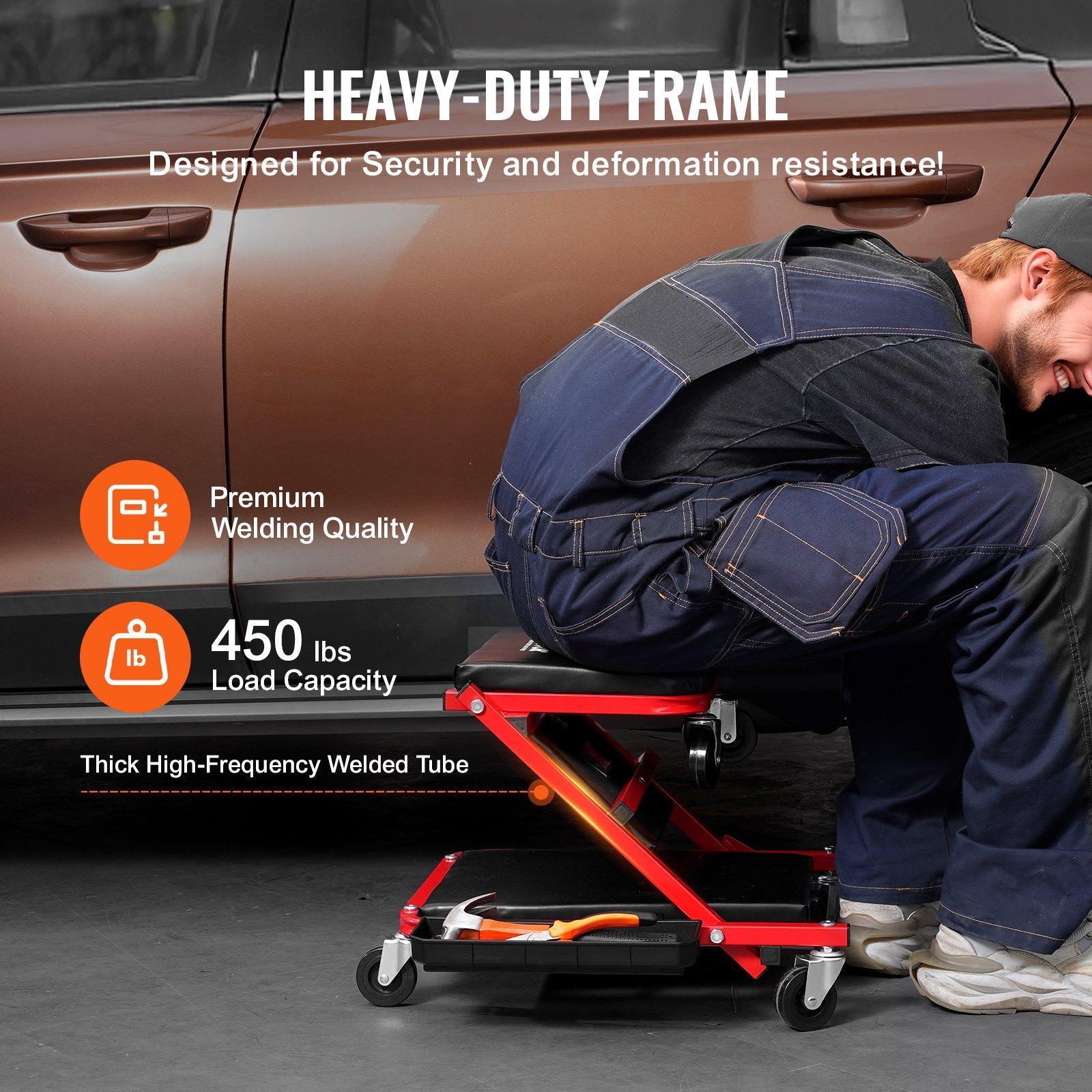 Foldable Z Garage Creeper, 36 in, 300 lbs Load Capacity Rolling Folding Mechanic Creeper Stool, with 6 Wheels Tool Tray Padded Seat Steel Frame, Lay Down or Sit Chair for Garage Shop or Home