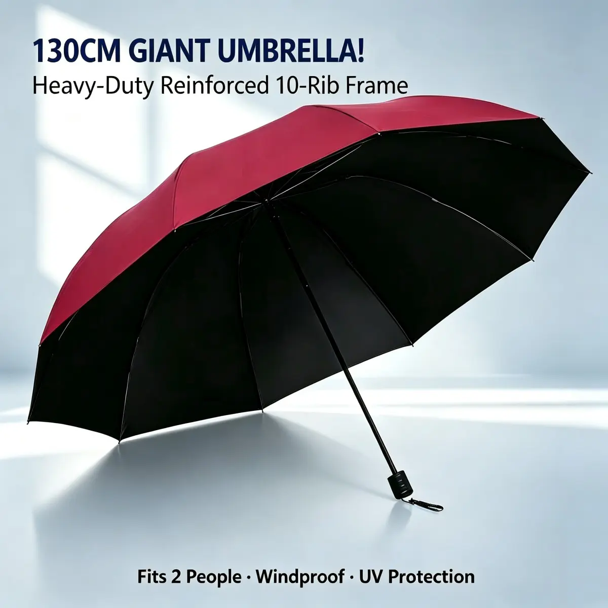 130cm 10-Rib Manual Folding Umbrella, Rain & Shade Dual-Use, -Rubber Coating for Sun & UV Protection, Essential for Daily Commute, 1pc