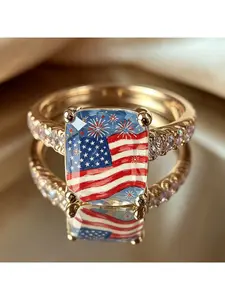 Red and blue contrasted stripe fireworks pattern ring - Unique design, colored glaze craftsmanship, personalized finger ring