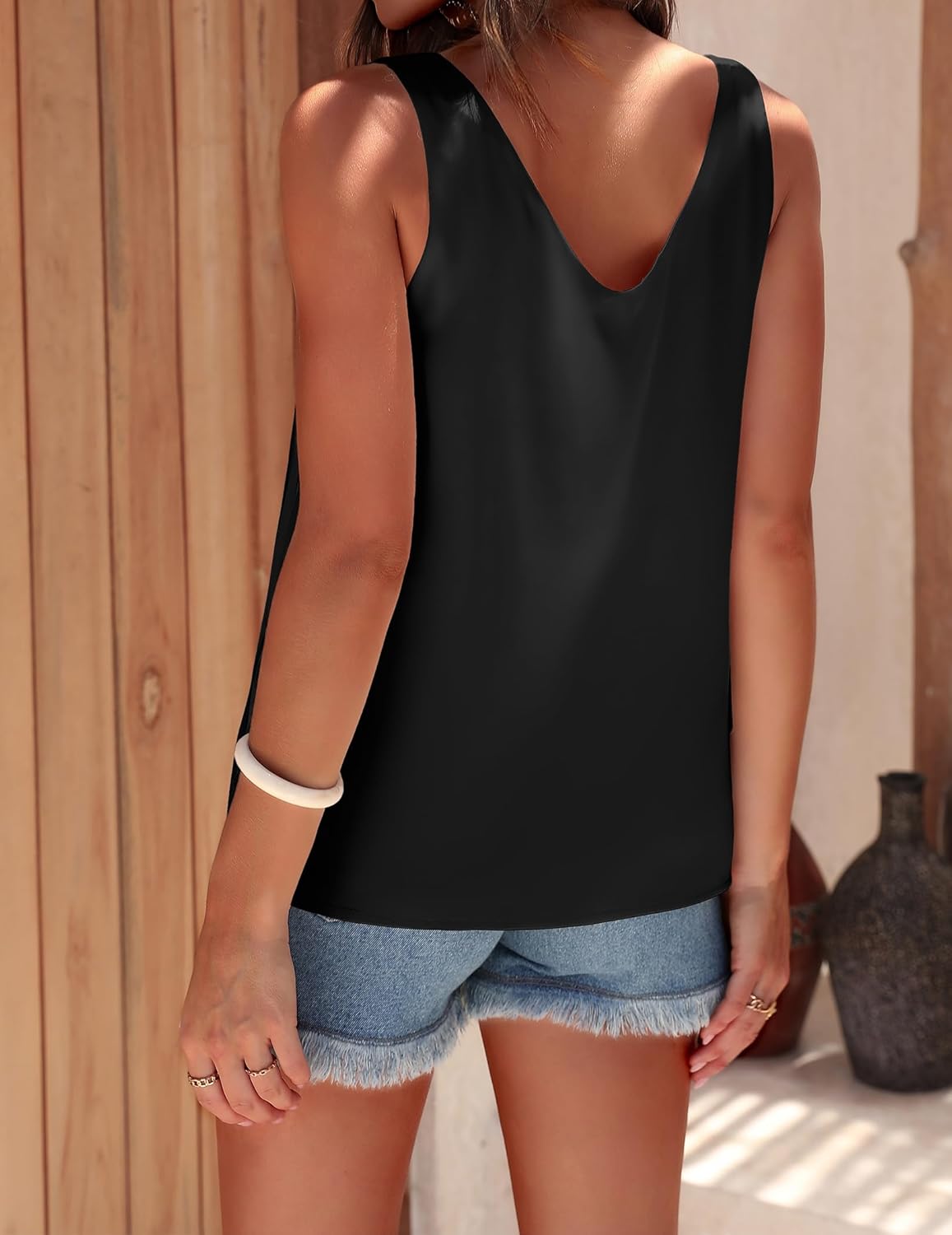 Womens Silk Satin Tank Tops V Neck Casual Cami Sleeveless Camisole Blouses Summer Basic Tank Shirt